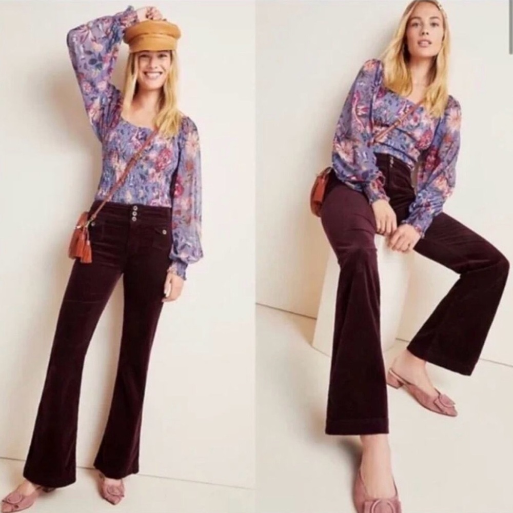 Anthropologie Pilcro High Rise Bootcut Corduroy Pants Jeans Plum 27
